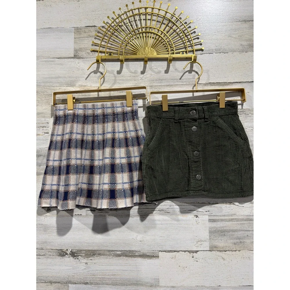 Draper James Old Navy Skirt Bundle Girls 6 Green Plaid Corduroy Preppy EUC